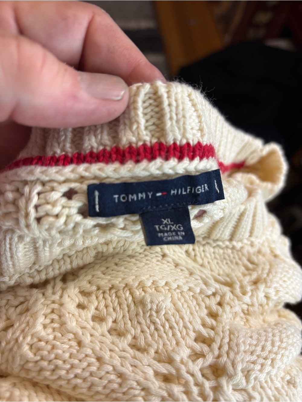 Tommy Hilfiger | Cotton Openwork Diamond Crewneck Sweater | Size XL - Picture 7 of 7